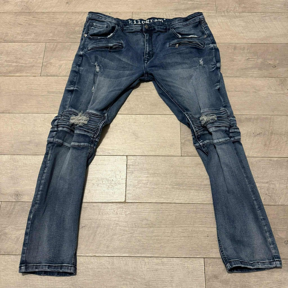 Men's Kilogram Skinny Jeans Waist 42 Blue Distressed